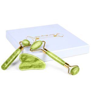 3 Jade Roller Gua Sha Gift Set with Cute Travel Size Mini Roller